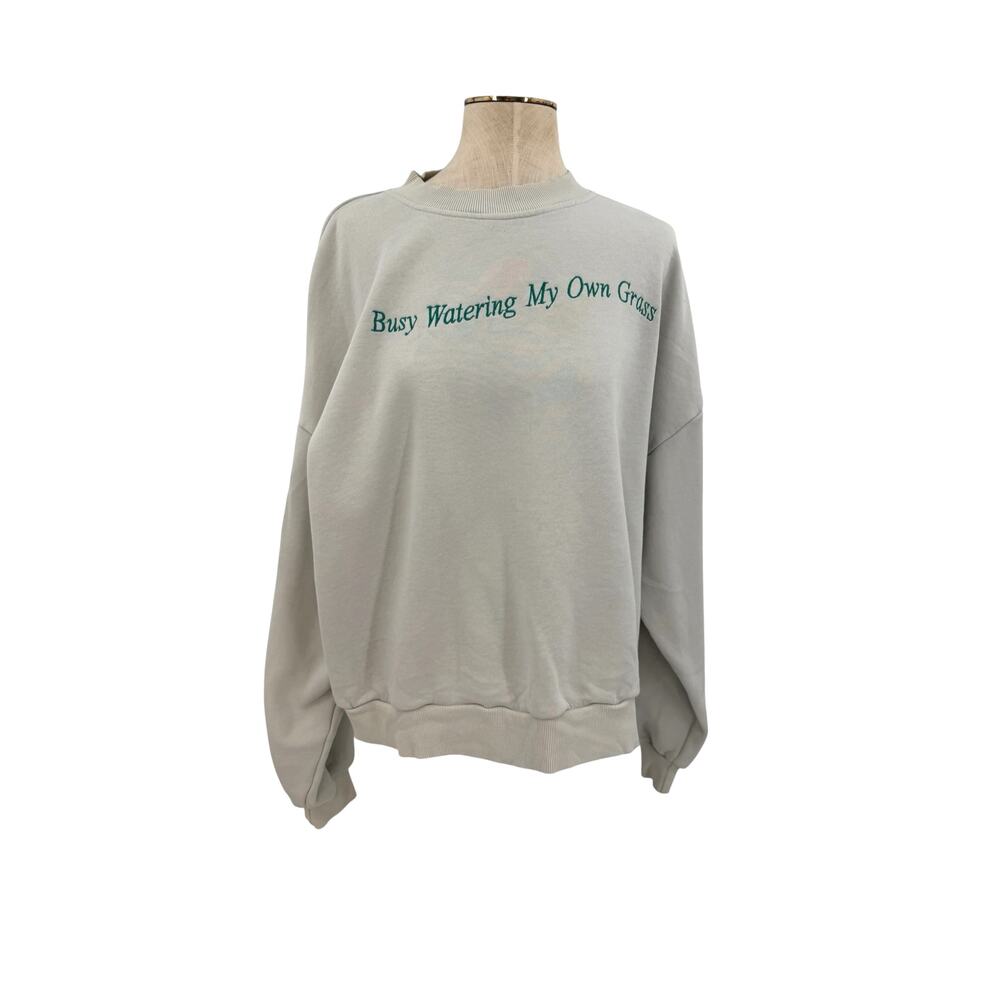 Yellow The Label Busy Watering My Own Grass Embroidered Sweatshirt Cream Large
